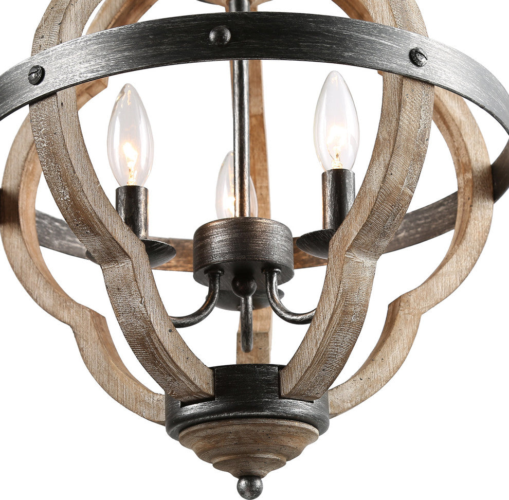 LNC 3-Lights Farmhouse Distressed Gray Globe Cage Mini Chandelier