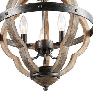 LNC 3-Lights Farmhouse Distressed Gray Globe Cage Mini Chandelier