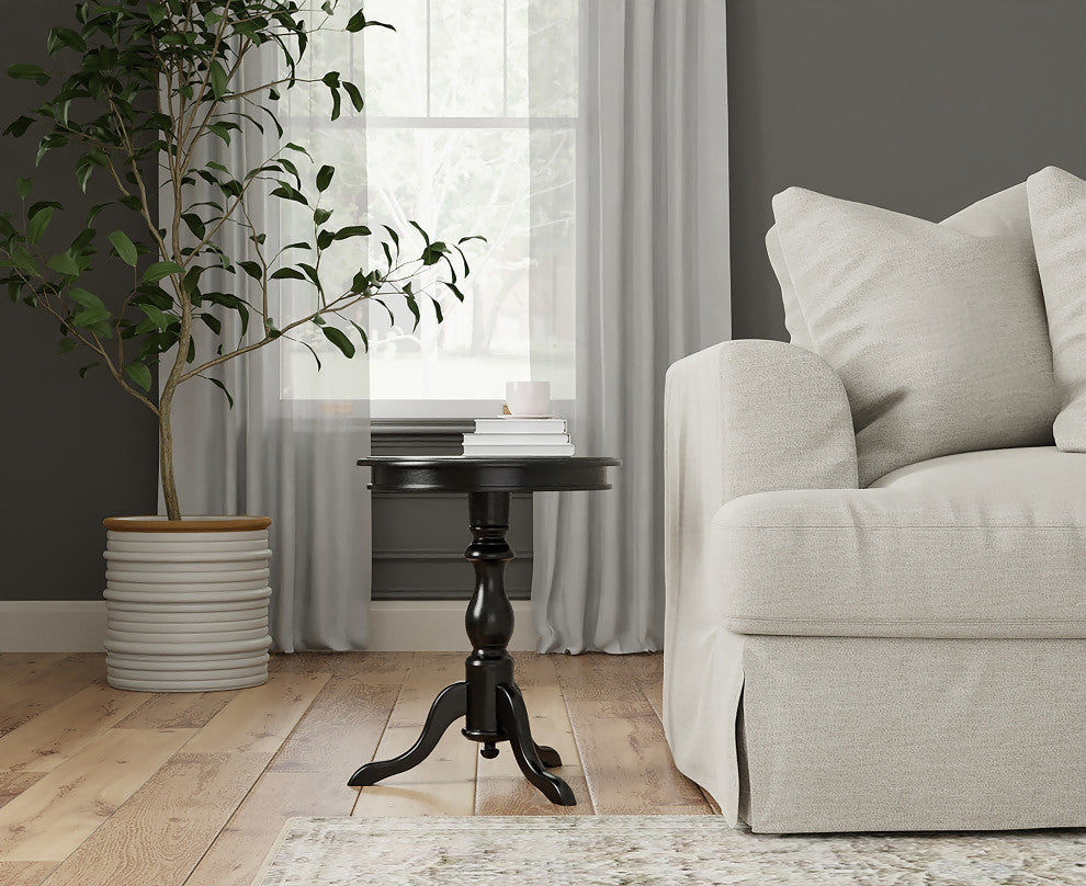 Anna Pedestal Base Accent Table, Antique Black