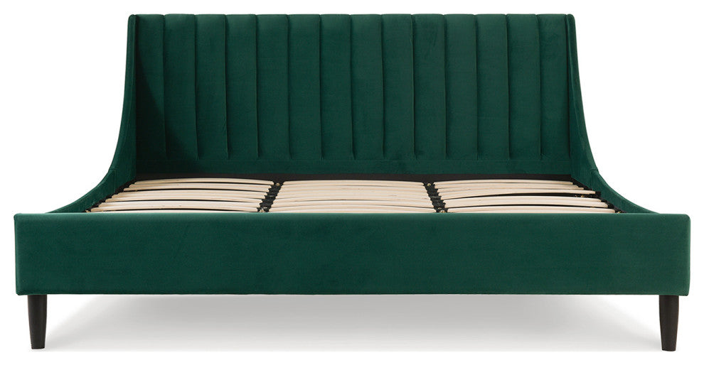 Aspen Modern Vertical Tufted Upholstered Platform Bed, Evergreen Velvet, King
