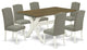 X076En206-7, 7-Piece Set Jacobean Wood Table Top and 6 Chairs, Linen White