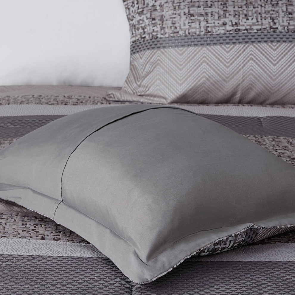 Madison Park Rhapsody Jacquard Stripe Mosaic 7-Piece Comforter Set, Grey