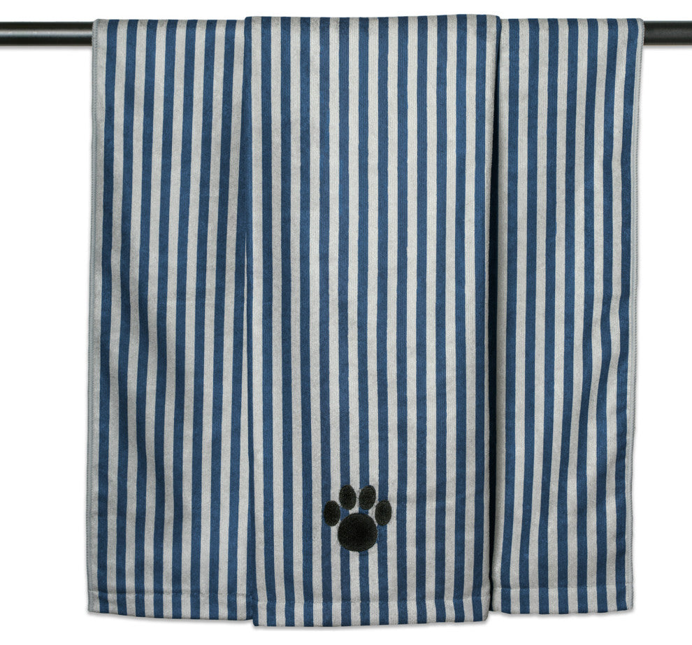 DII Navy Stripe Embroidered Paw Pet Towel