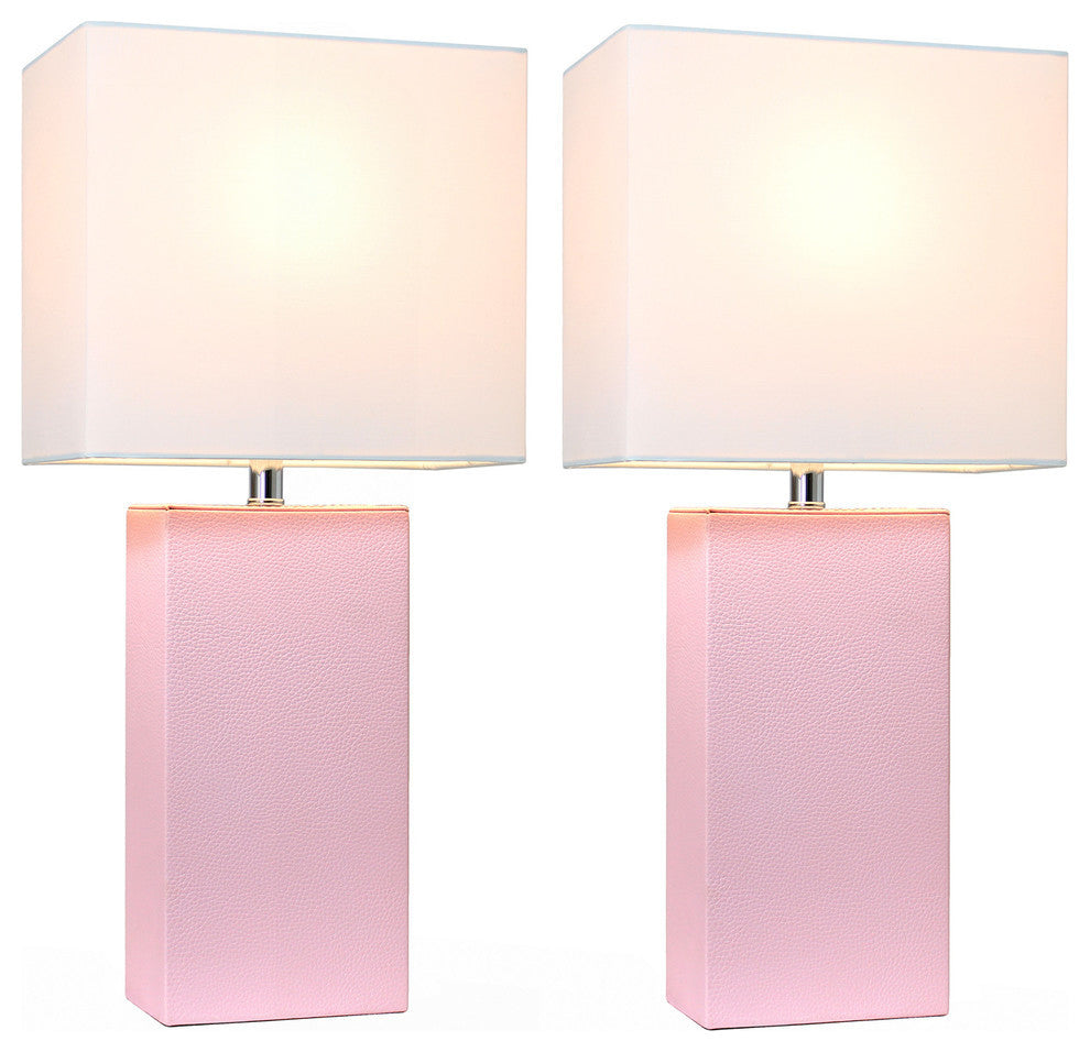 Elegant Designs Modern Leather Table Lamps, Blush Pink, Set of 2