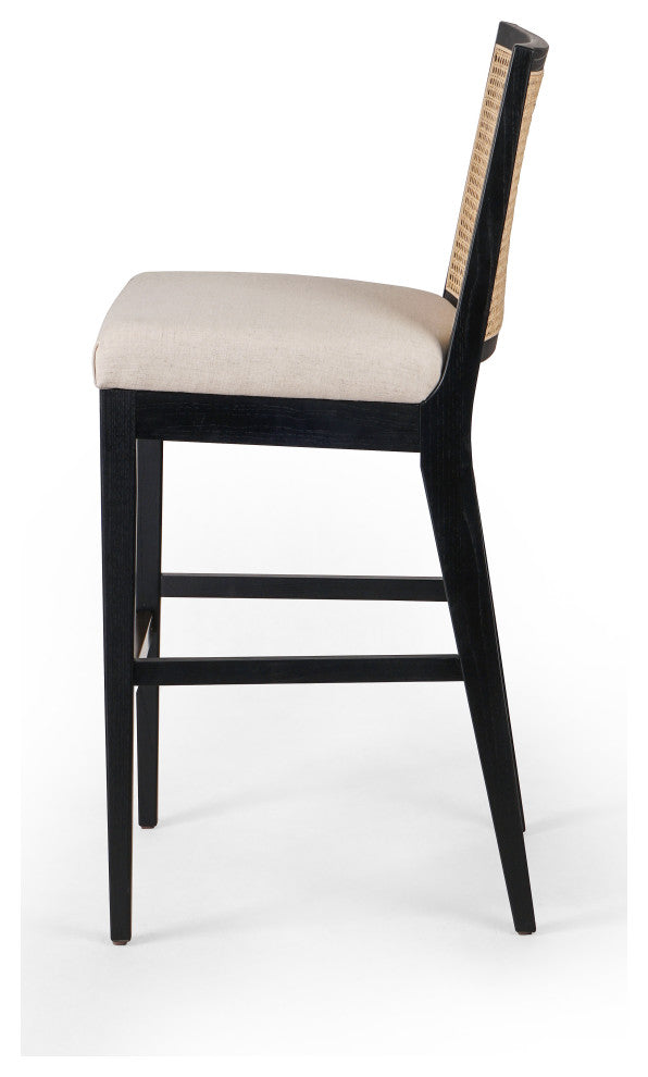 Antonia Armless Dining Stool Savile Flax, Brushed Ebony, Light Natural Cane, Bar