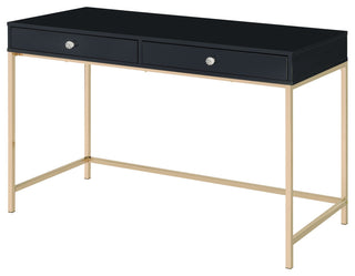 93540 Writing Desk, Black High Gloss & Gold Finish