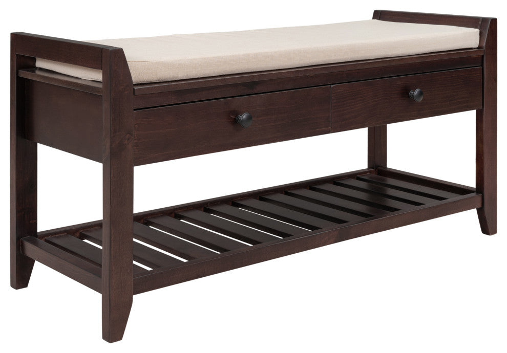 TATEUS 39" Entryway Storage Bench With Shoe Rack and Cushioned Seat, Espresso