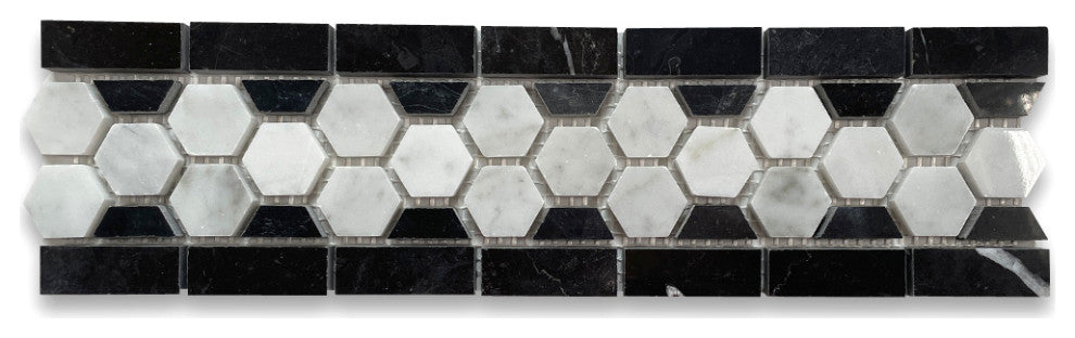 Carrara Venato Marble Hexagon Border Listello Mosaic Tile Polished, 1 sheet