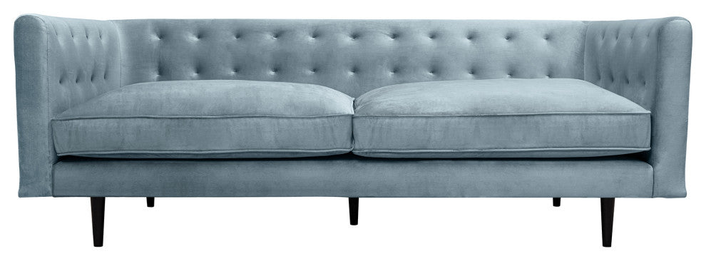 Annabelle 80" Bluestone Velvet Sofa with Black Wood Legs