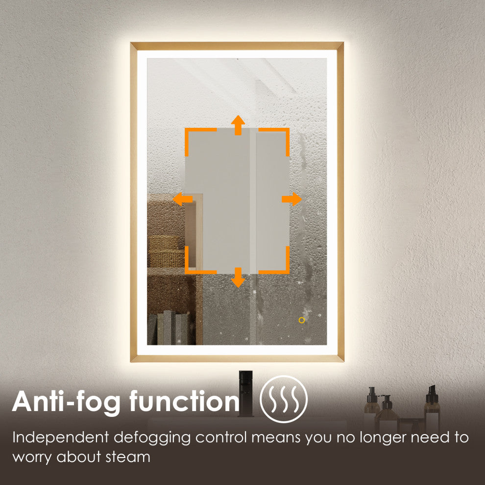 Apollo Anti-Fog Dimmable Vanity, LED Lighted Wall Mirror, Brushed Gold, 24"