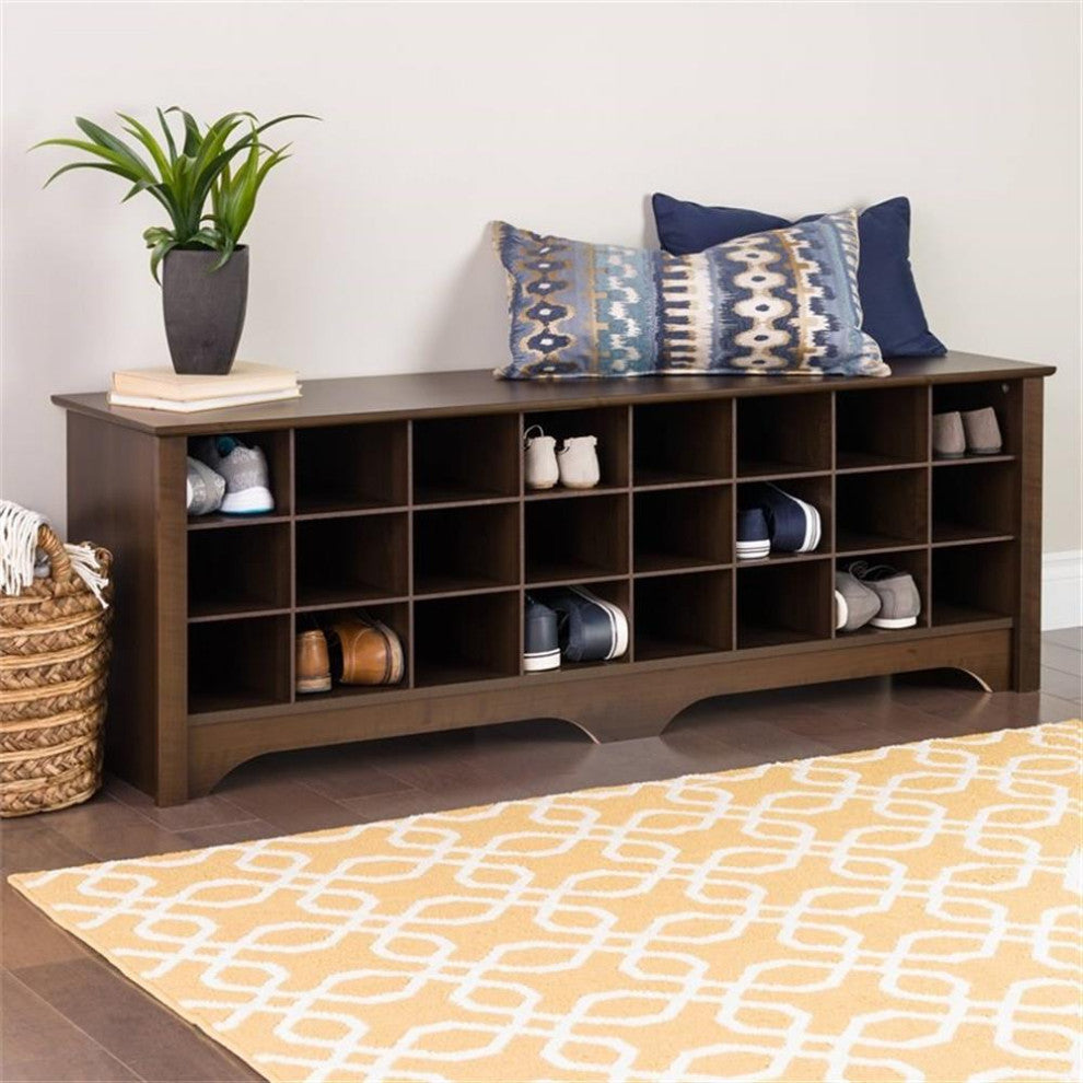 Prepac 60" Shoe Cubby Bench in Espresso