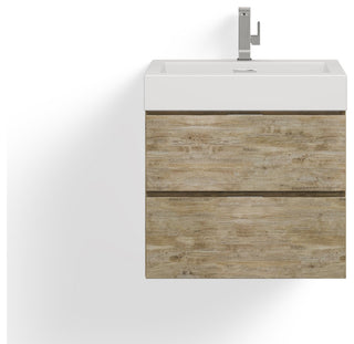 Boutique Bath Vanity, Natural Wood, 24", Single Sink, Wall Mount