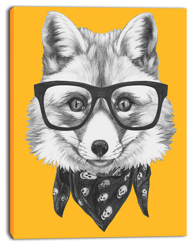 Funny Fox with Formal Glasses, Contemporary Animal Art Canvas, 30"x40"