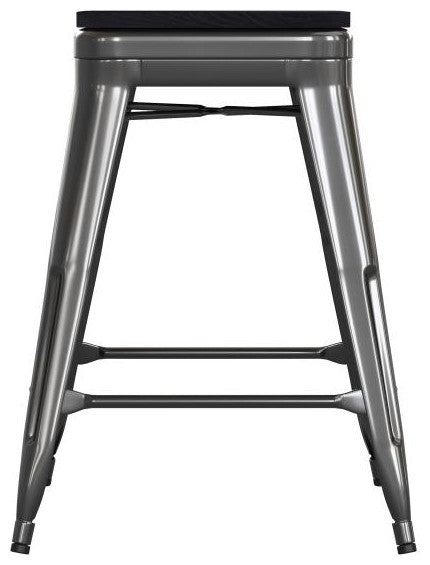 Cierra Set of 4 Commercial 24" High Backless Metal Indoor Counter Stools, Black/Black