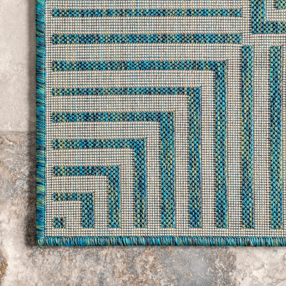 Nuloom Asha Simple Border Indoor/Outdoor Area Rug, Teal 4'x6'