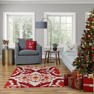 Fancy Holiday Reindeer Decorative Throw Pillow, Muted Red, 16"x16"