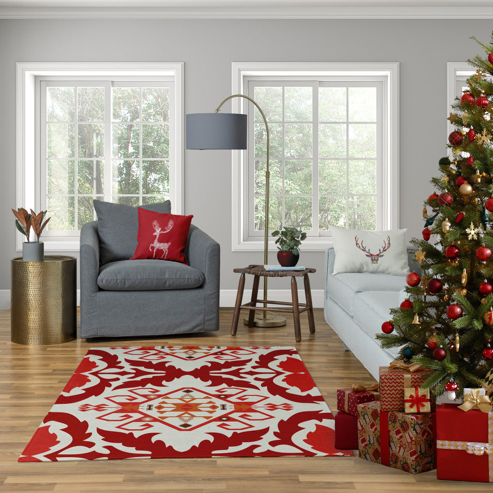 Fancy Holiday Reindeer Decorative Throw Pillow, Muted Red, 16"x16"
