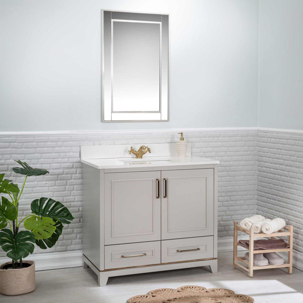Albia Collection 36" Bathroom Vanity With Sink, Mirror, Countertop, Gray