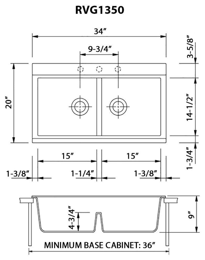 34 inch Workstation Granite Composite Sink - Silver Gray - RVG1350GR