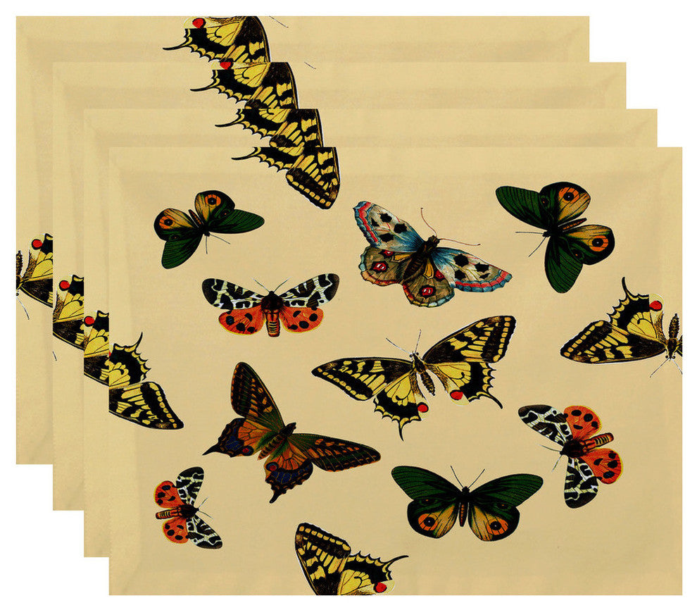 18"x14" Butterflies, Animal Print Placemat, Yellow, Set of 4