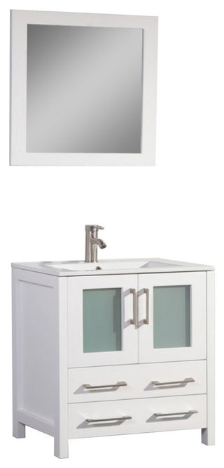 Vanity Art Single Vanity Set With Ceramic Top, 30", White, Standard Mirror