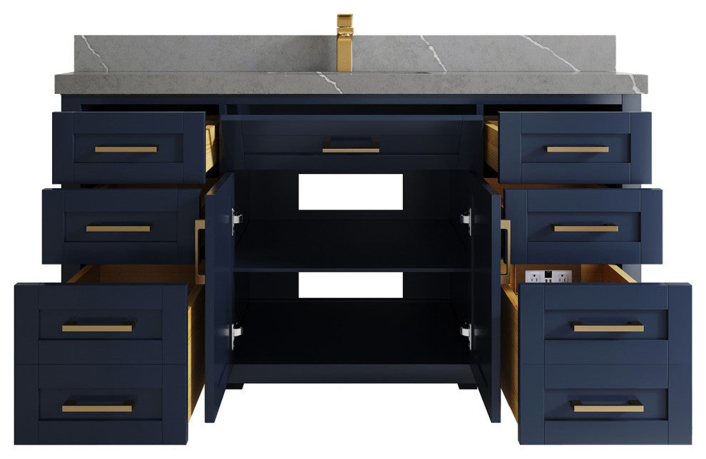 Cambridge 60 Single Bathroom Vanity in Hale Navy Blue 2" Piatra Gray
