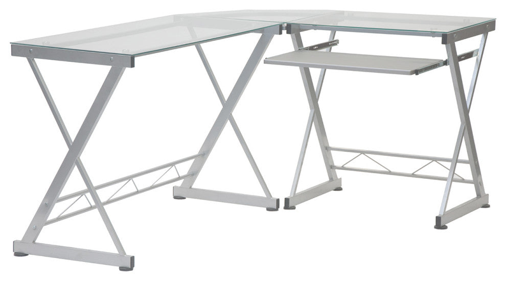 L-Shaped Tempered Glass Top Computer Desk -Clear