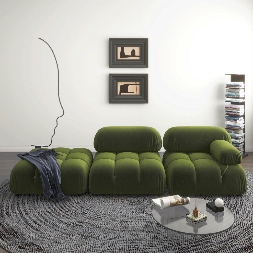 Marcel 109.5" Post-Modern Modular Chaise Sofa, Olive Green Performance Velvet