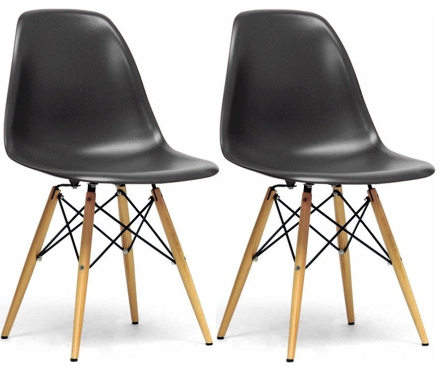 Mod Made Paris Tower Side Chair Wood Leg, Black, Set Of 2