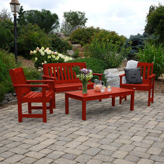 4' Lehigh Bench, Chairs, Conversation Table, 4-Piece Set, Rustic Red
