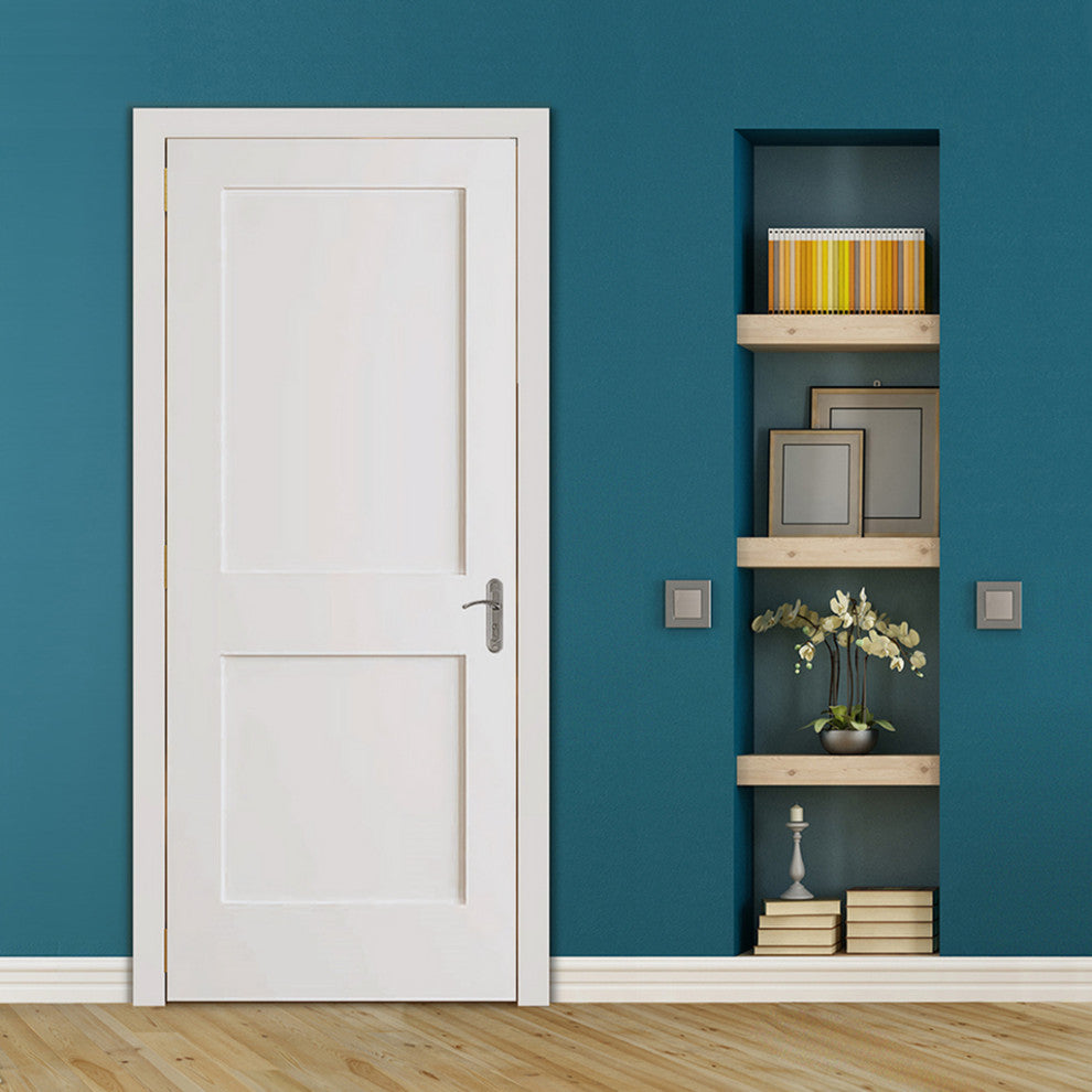 2-Panel Kimberly Bay Door, Interior Slab Shaker, White, 1.375"x28"x80"