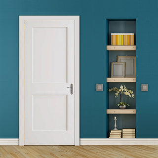 2-Panel Kimberly Bay Door, Interior Slab Shaker, White, 1.375"x28"x80"