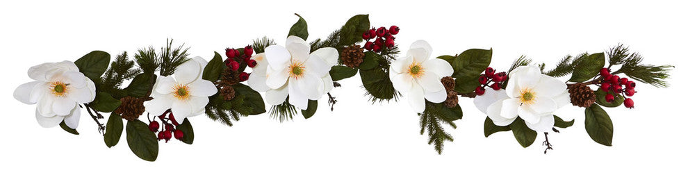 6' Magnolia, Pine and Berries Artificial Garland