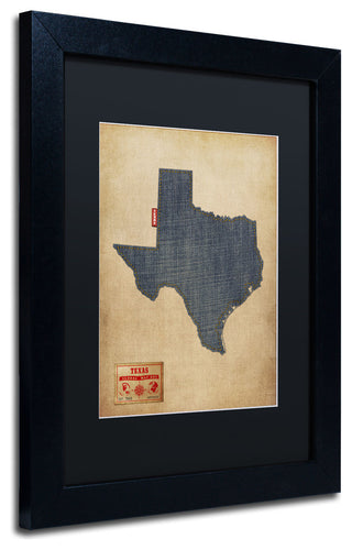 'Texas Map Denim Jeans Style' Matted Framed Canvas Art by Michael Tompsett