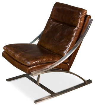 Modern Stainless Steel and Brown Leather Chair
