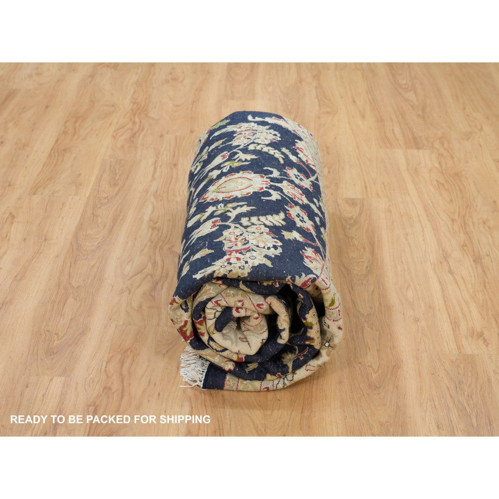 Blue 250 KPSI Extra Soft Wool Hand Knotted Nain Design Round Rug 9'10"x9'10"