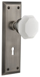 New York Plate Interior Mortise Waldorf White Milk Glass Knob, Antique Pewter