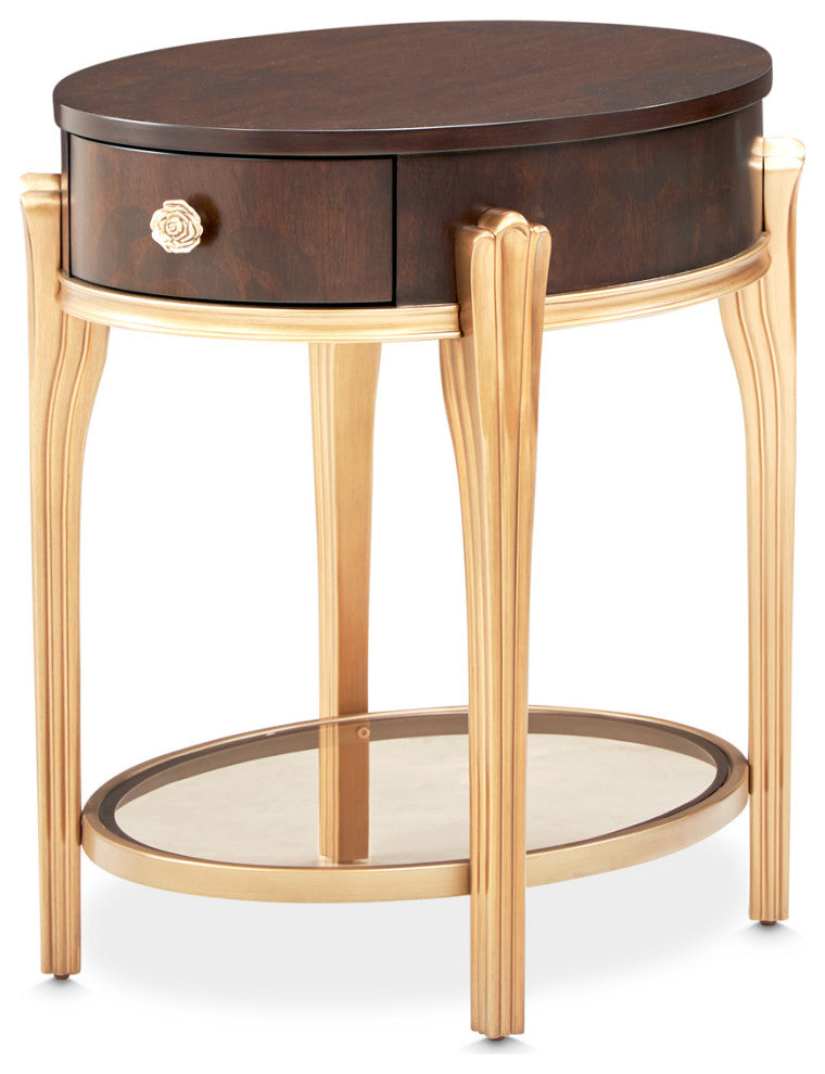 Camellia Field End Table With Drawer, Warm Pecan