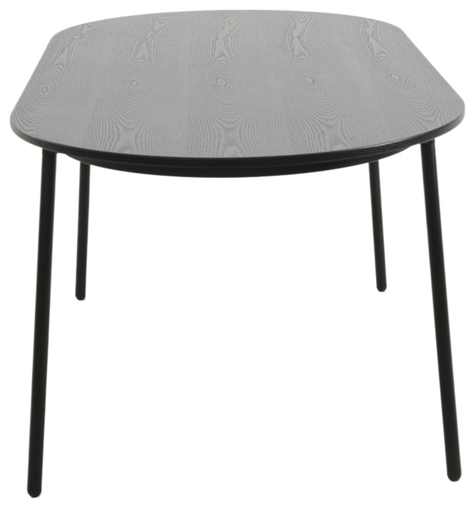 LeisureMod Tule 71" Oval Dining Table With MDF Top and Steel Legs, Black
