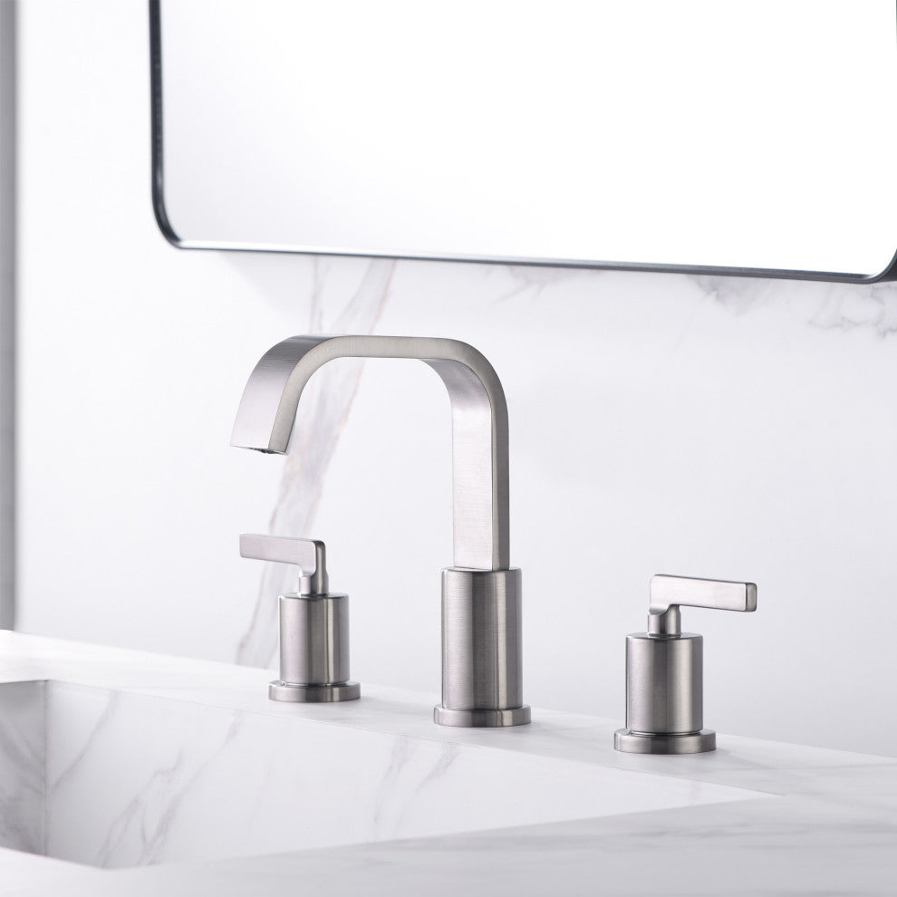 Luxier WSP04-T 2-Handle Widespread Bathroom Faucet with Drain, Brushed Nickel