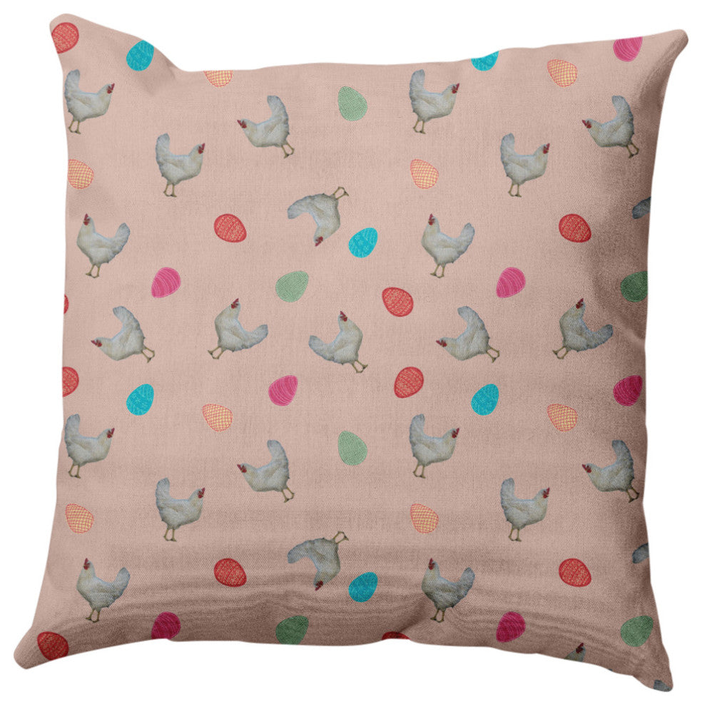 Chickens and Eggs Easter Indoor/Outdoor Throw Pillow, Sunwashed Red, 20x20"