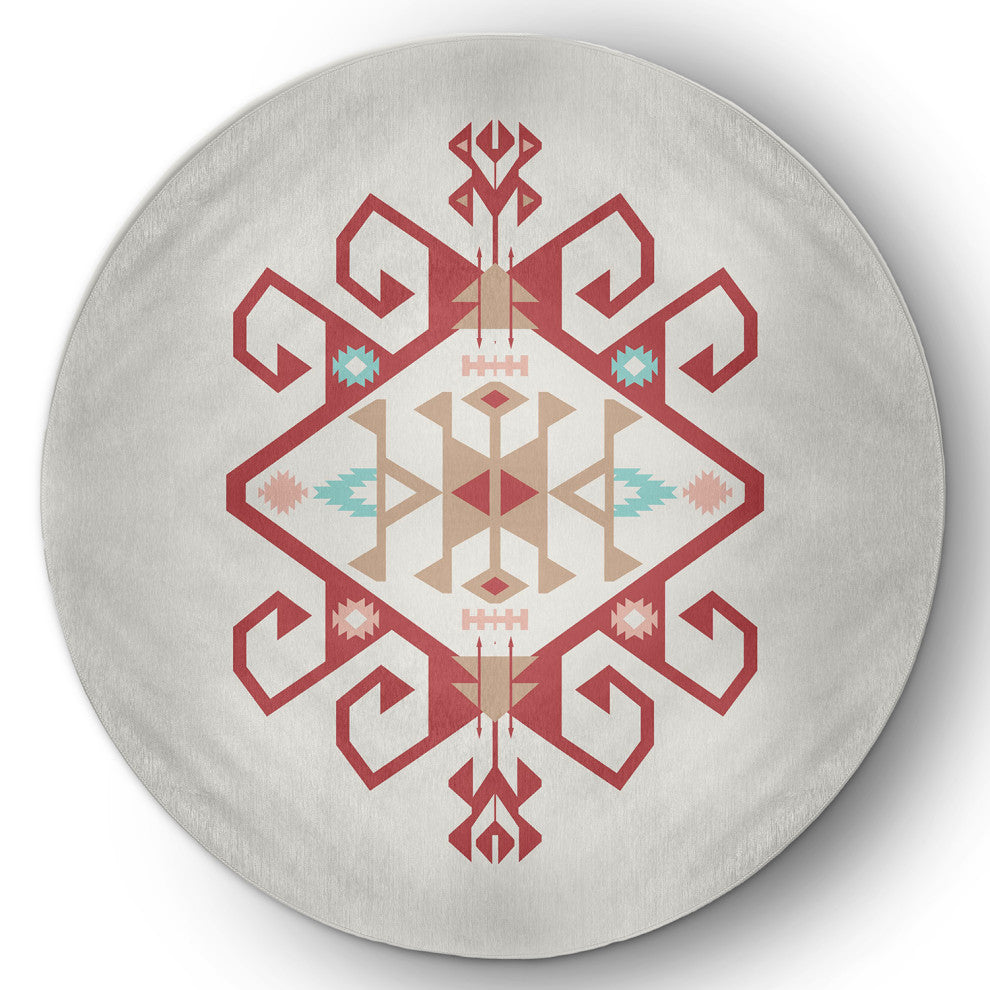 Southwest Medallion Spring Chenille Rug, Ligonberry Red, 5' Round
