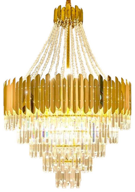 Luxury loft chandelier. Modern gold crystal lighting fixtures, 32''