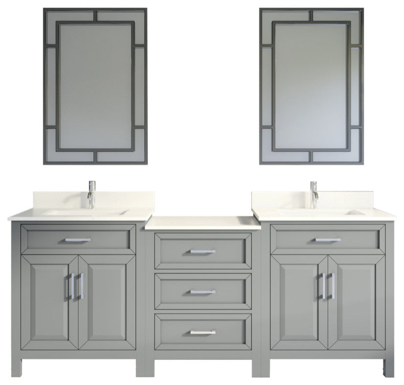 Terrence 84" Vanity with Power Bar and Drawer Organizer, Oxford Gray