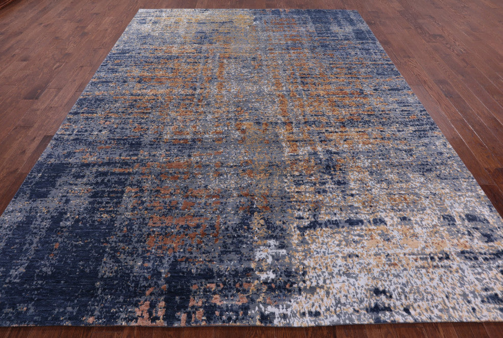 9' 0" X 12' 0" Abstract Wool and Silk Handmade Rug Q8865