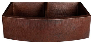 Redondeado Curved 50/50 Split Copper Kitchen Sink