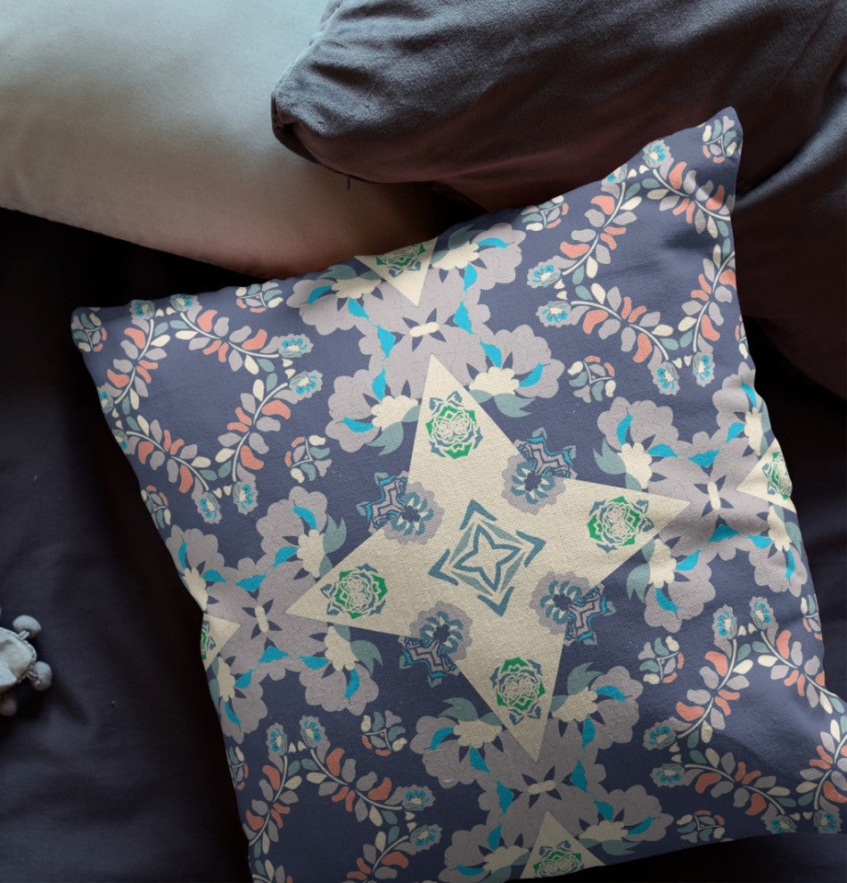 26" Navy White Diamond Star Indoor Outdoor Zippered Throw Pillow
