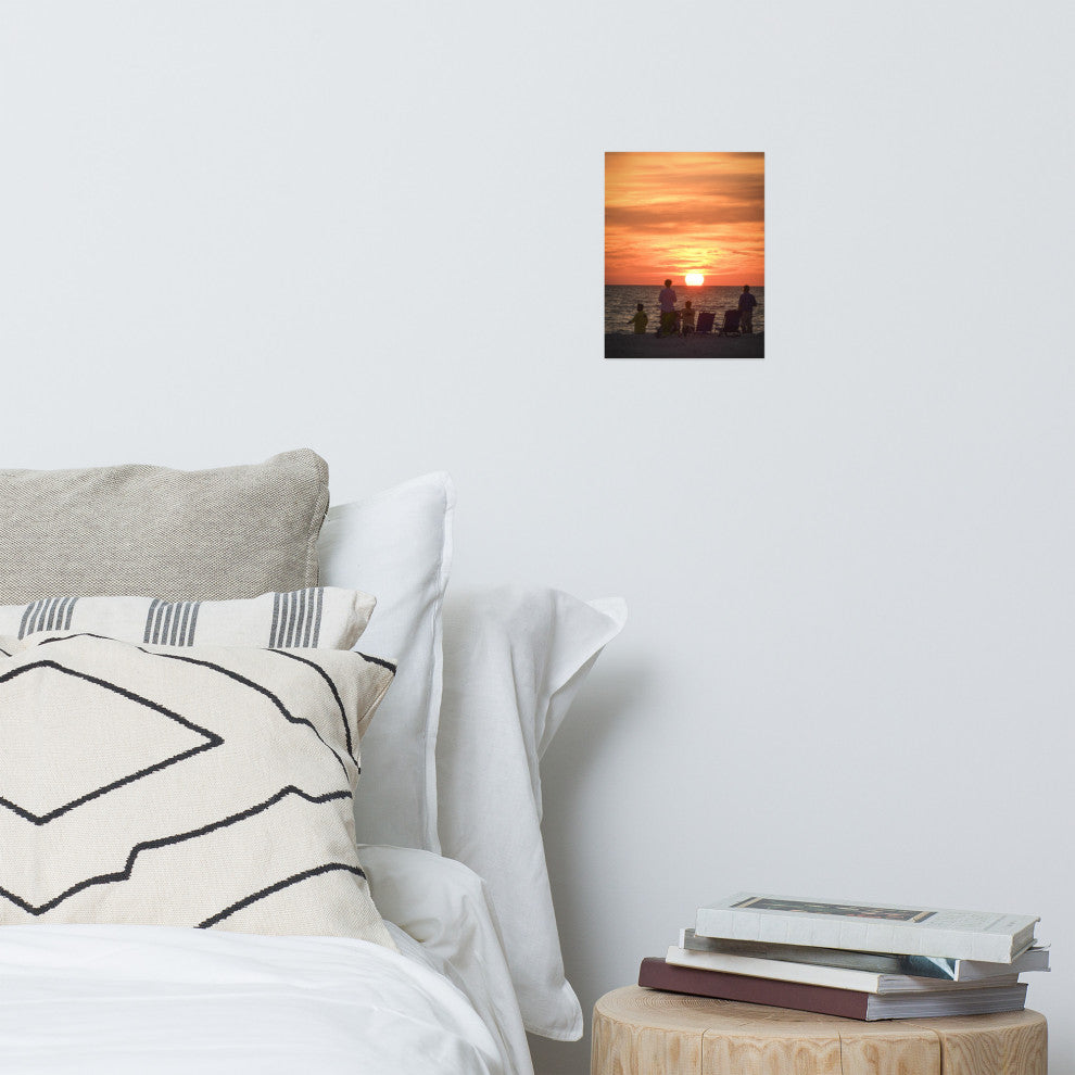 Summer Spectators Coastal Sunset Landscape Photo Wall Art Print - Decor, 8" X 10"