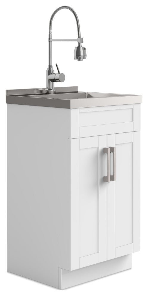Hennessy Contemporary 24" Deluxe Laundry Cabinet, Faucet, White, 20"