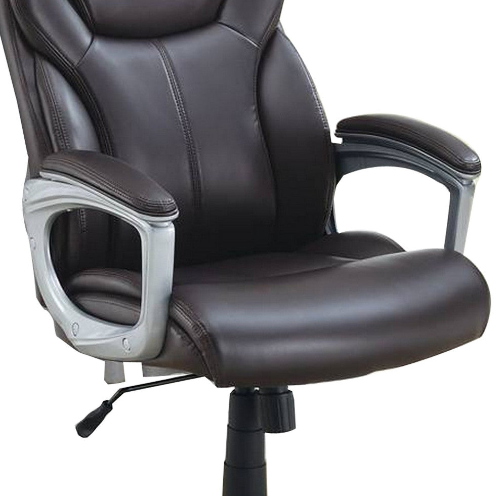 Office Chair with Adjustable Height and Casters, Brown and Silver